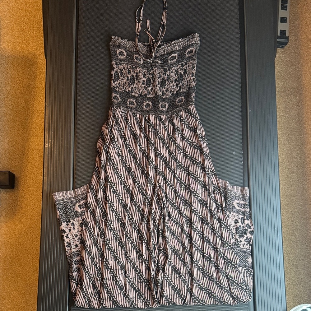 Free People Black and White Patterned Jumpsuit